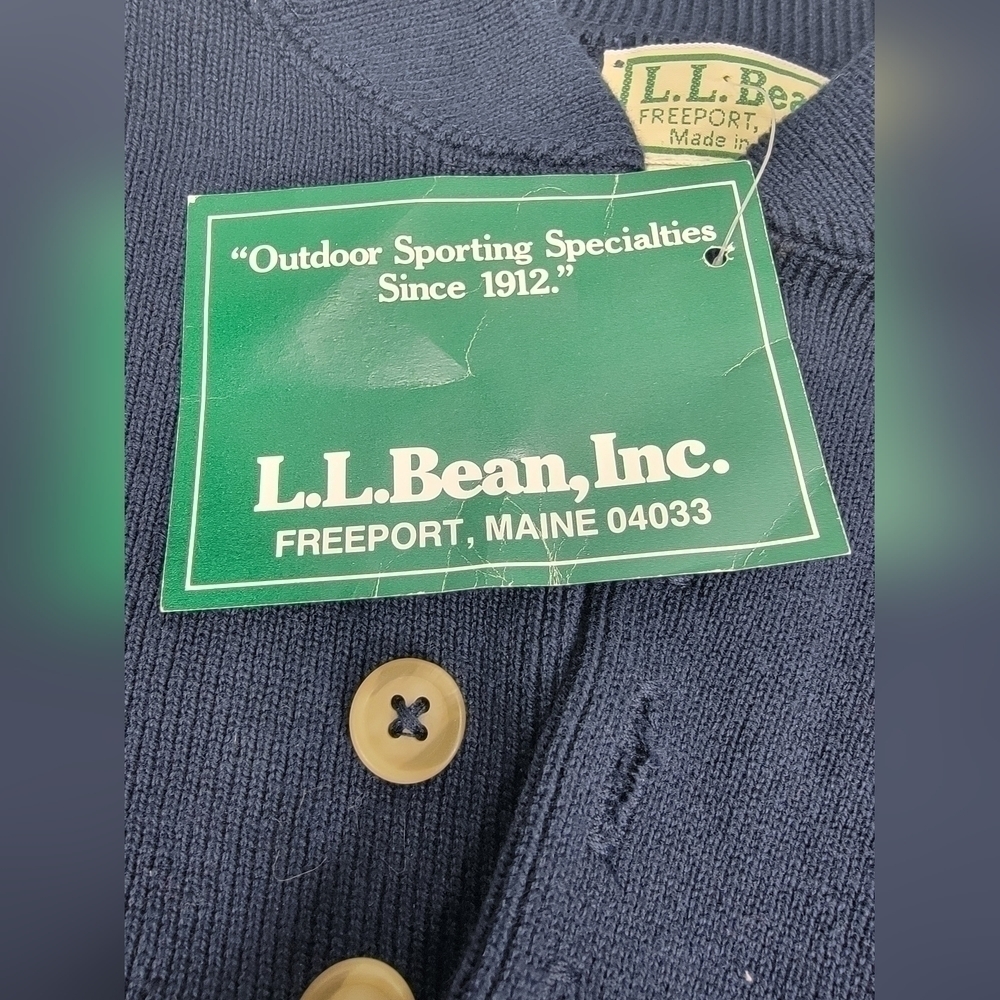 NEW Vintage LL Bean Fisherman Sweater Men's XXL 2XL Henley USA Made Navy Blue - Picture 3 of 15